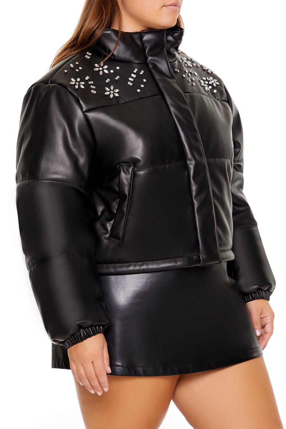 Plus Size Faux Leather Puffer Jacket - Forever 21