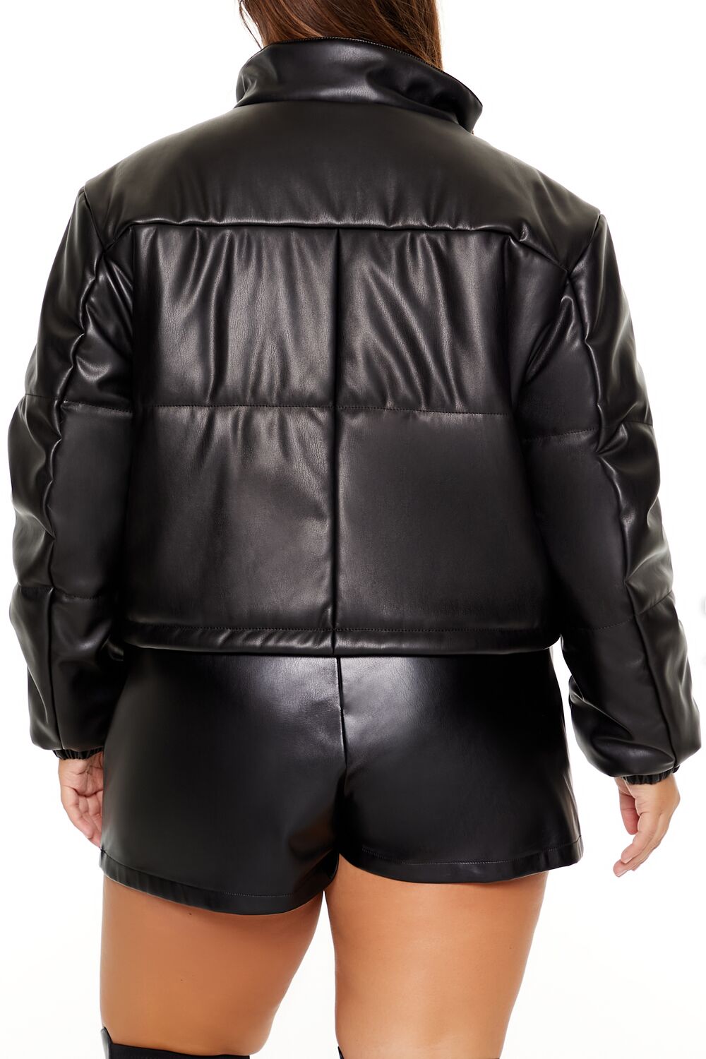 Plus Size Faux Leather Puffer Jacket - Forever 21