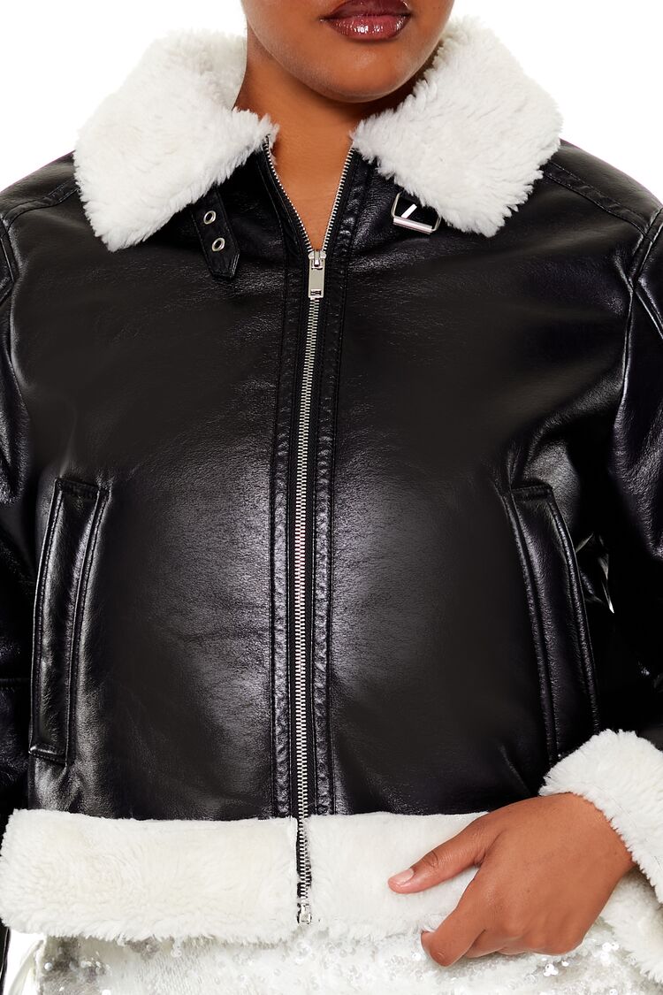 Plus Size Faux Shearling Aviator Jacket - Forever 21