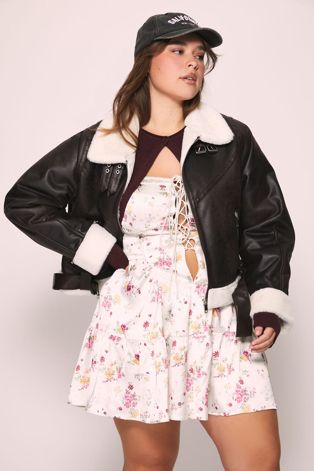 Plus Size Faux Shearling Aviator Jacket - Forever 21