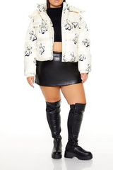Plus Size Teddy Bear Print Puffer Jacket - Forever 21