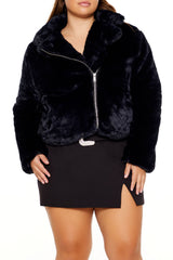 Plus Size Notched Faux Fur Coat - Forever 21