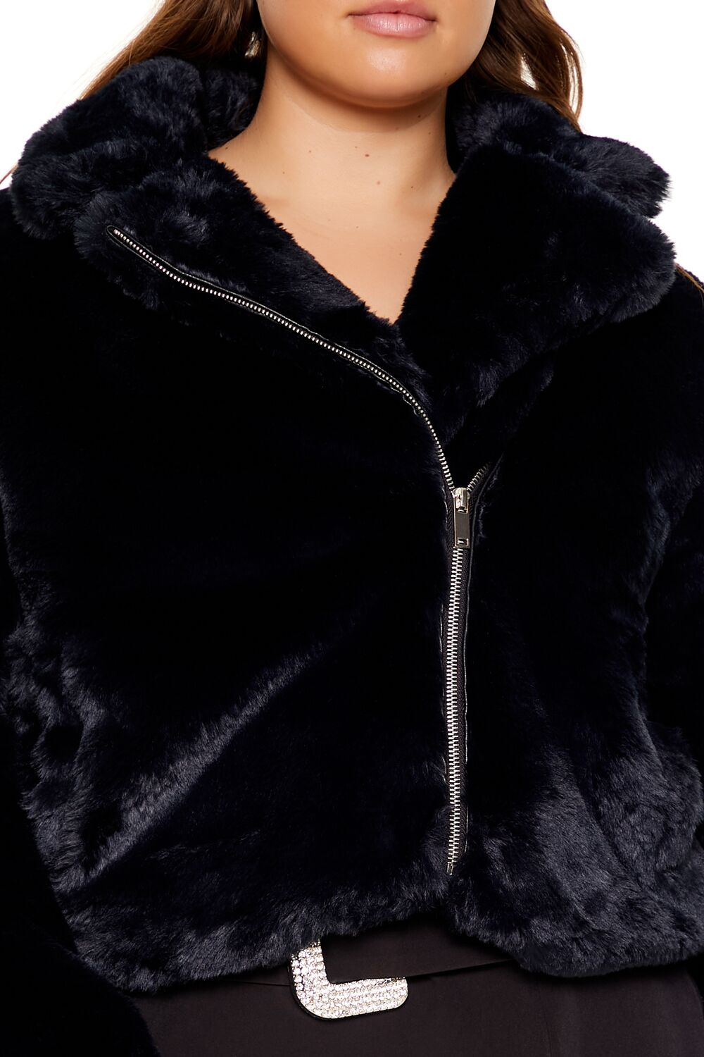 Plus Size Notched Faux Fur Coat - Forever 21