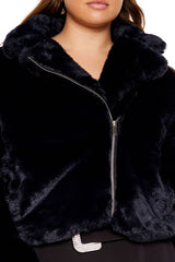 Plus Size Notched Faux Fur Coat - Forever 21