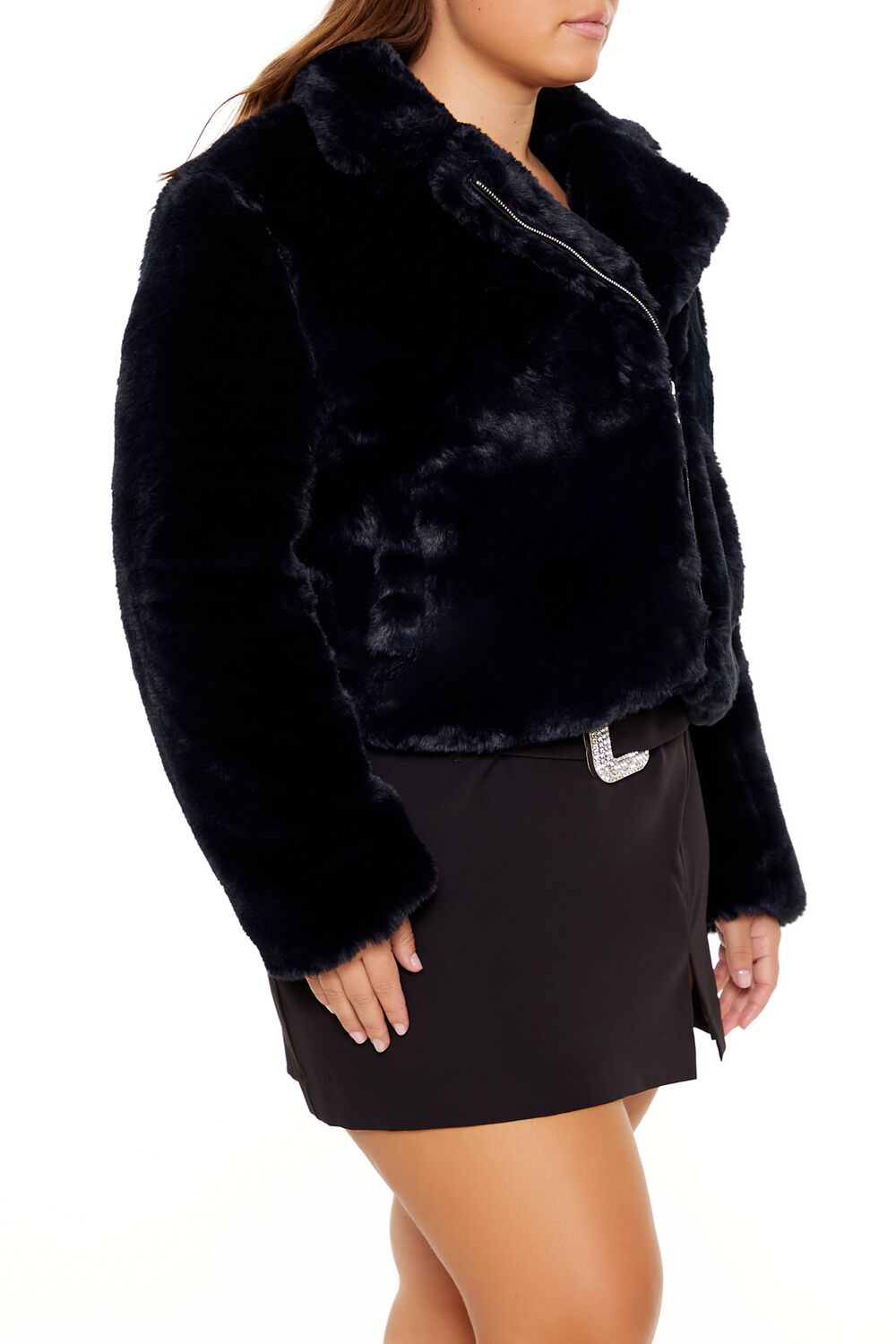 Plus Size Notched Faux Fur Coat - Forever 21