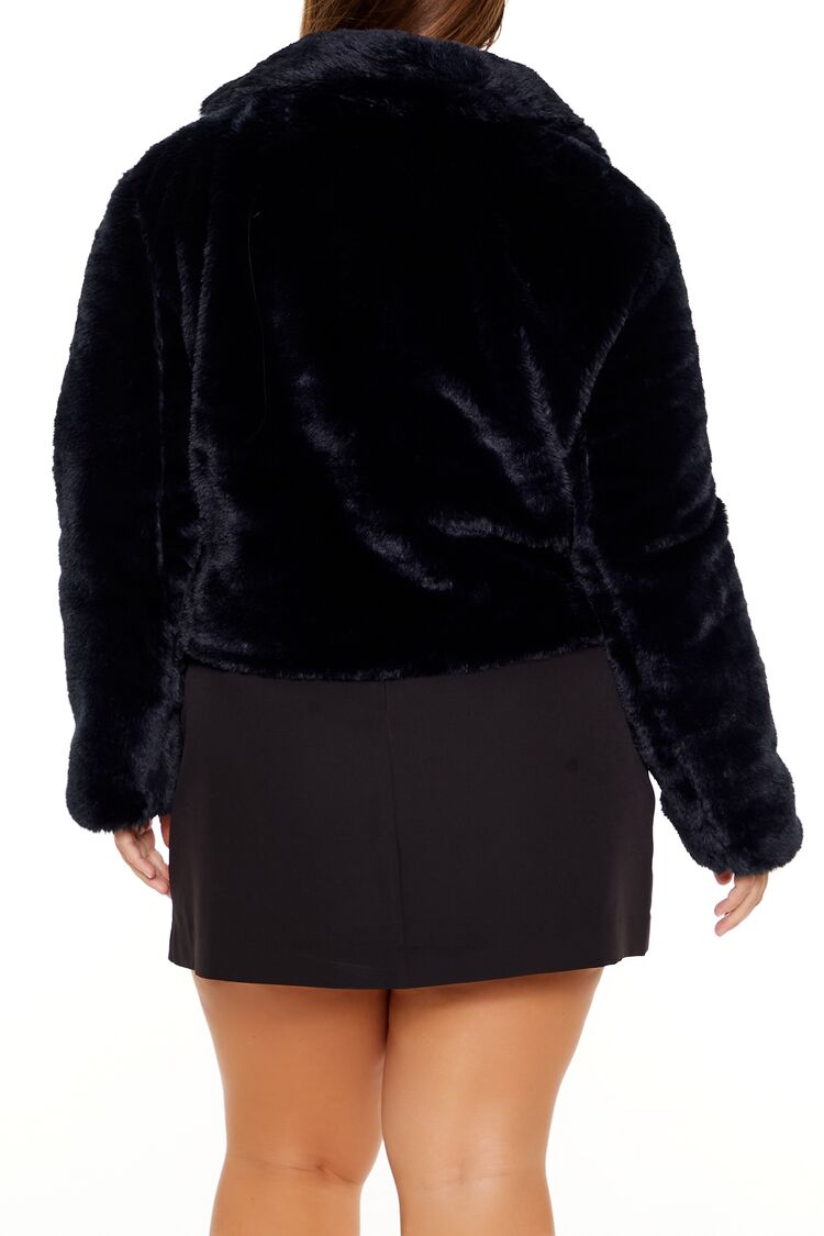 Plus Size Notched Faux Fur Coat - Forever 21