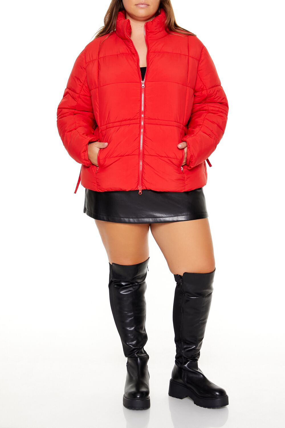 Plus Size Tie-Waist Puffer Jacket - Forever 21