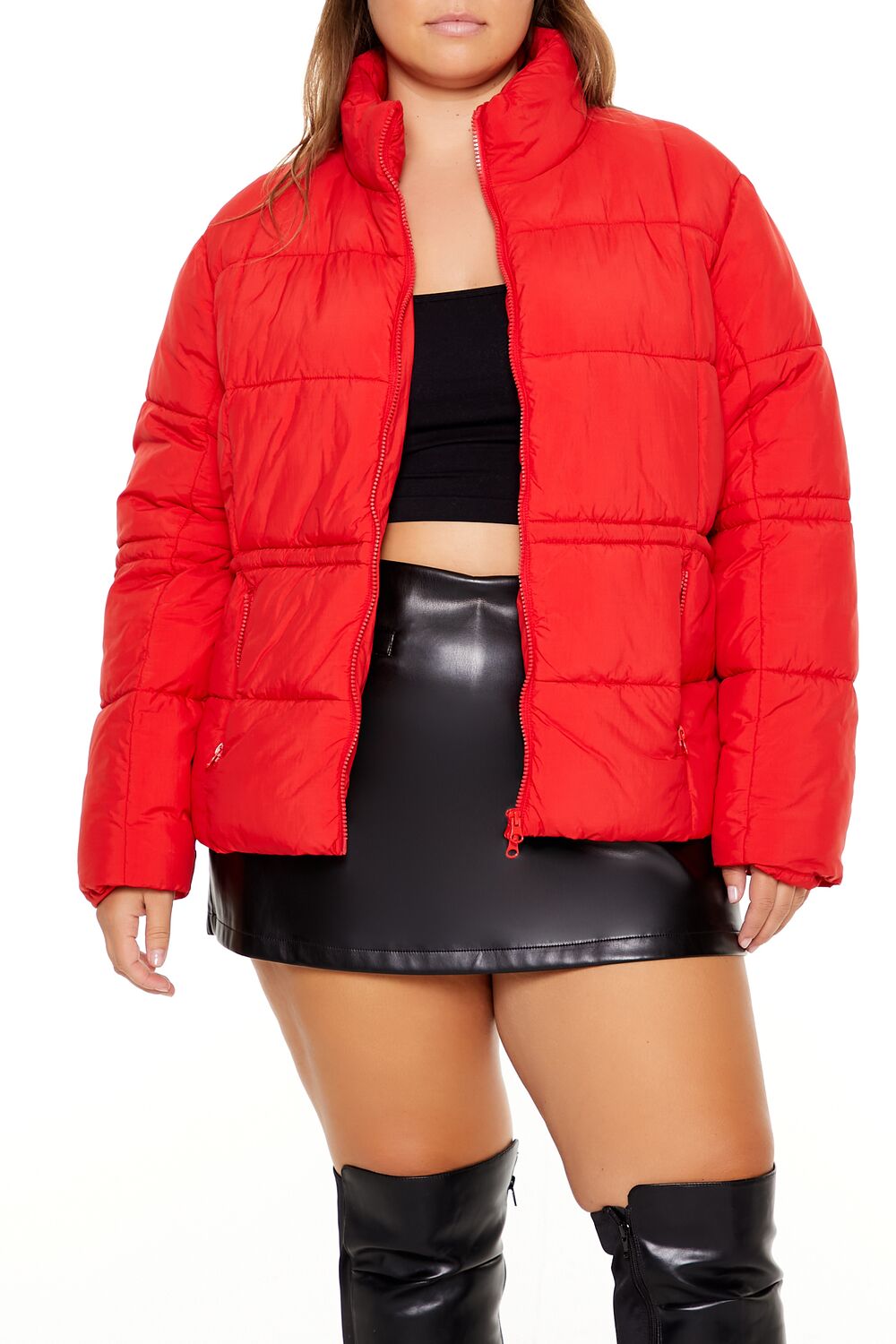 Plus Size Tie-Waist Puffer Jacket - Forever 21