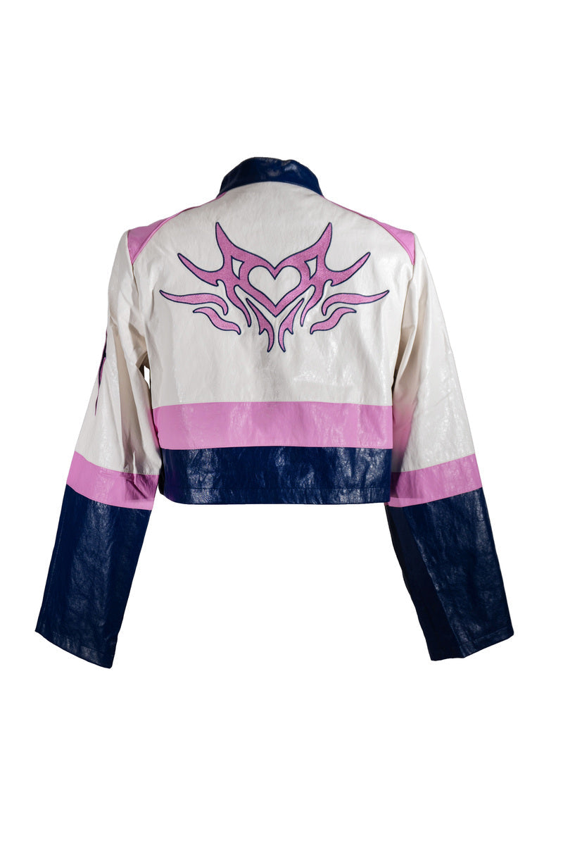 Plus Size Cropped Faux Leather Colorblock Zip-Up Jacket - Forever 21