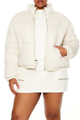 Plus Size Quilted French Terry Puffer Jacket - Forever 21
