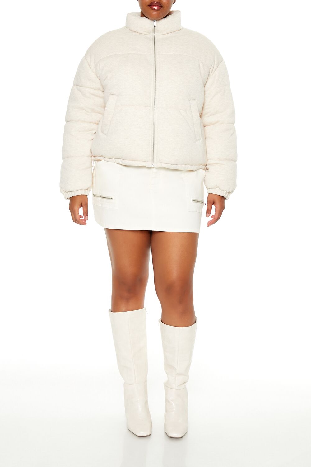 Plus Size Quilted French Terry Puffer Jacket - Forever 21