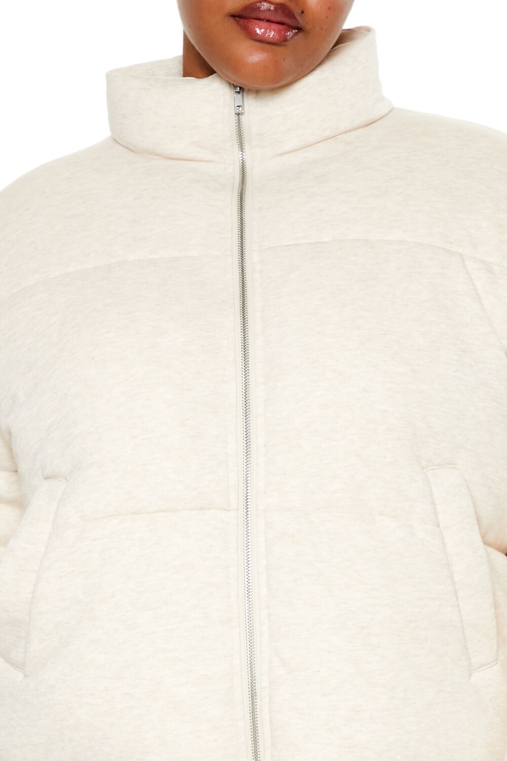 Plus Size Quilted French Terry Puffer Jacket - Forever 21