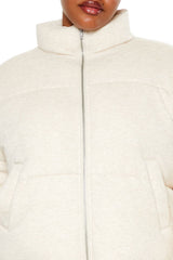 Plus Size Quilted French Terry Puffer Jacket - Forever 21