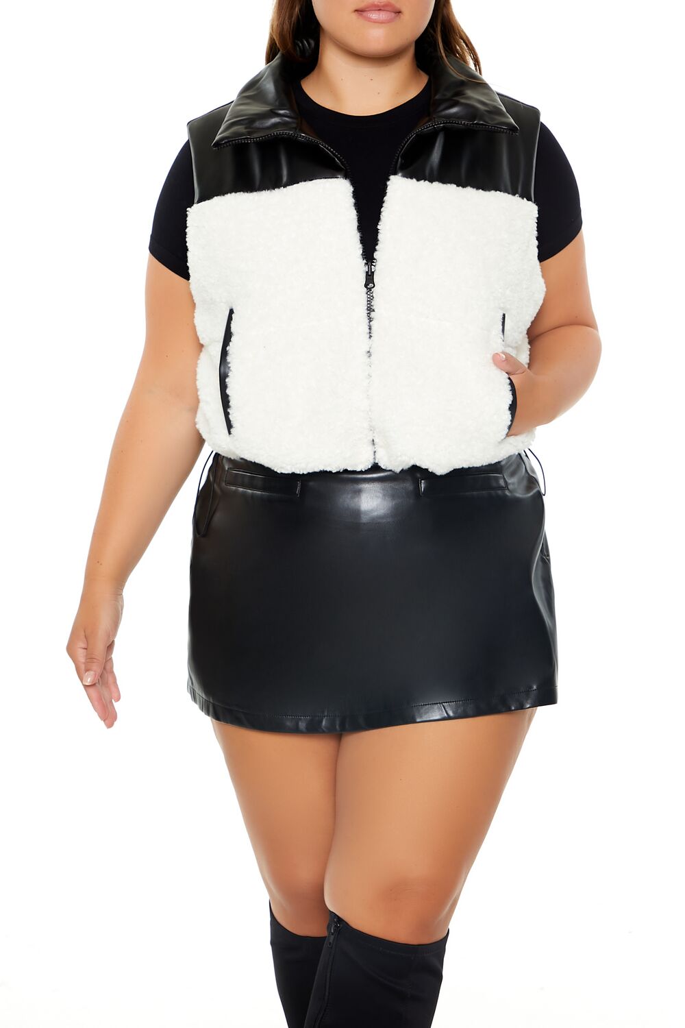 Plus Size Faux Shearling & Leather Vest - Forever 21