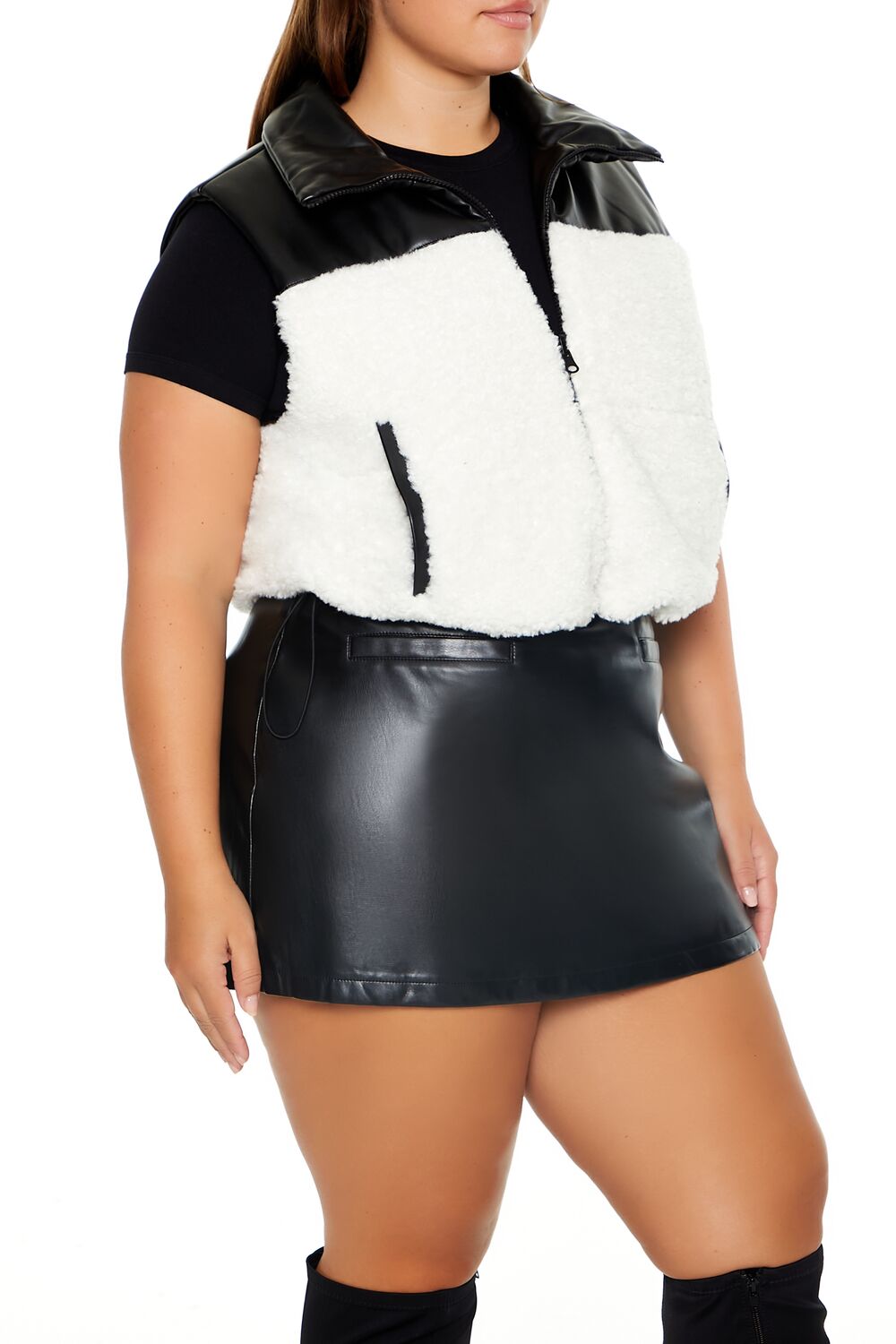 Plus Size Faux Shearling & Leather Vest - Forever 21