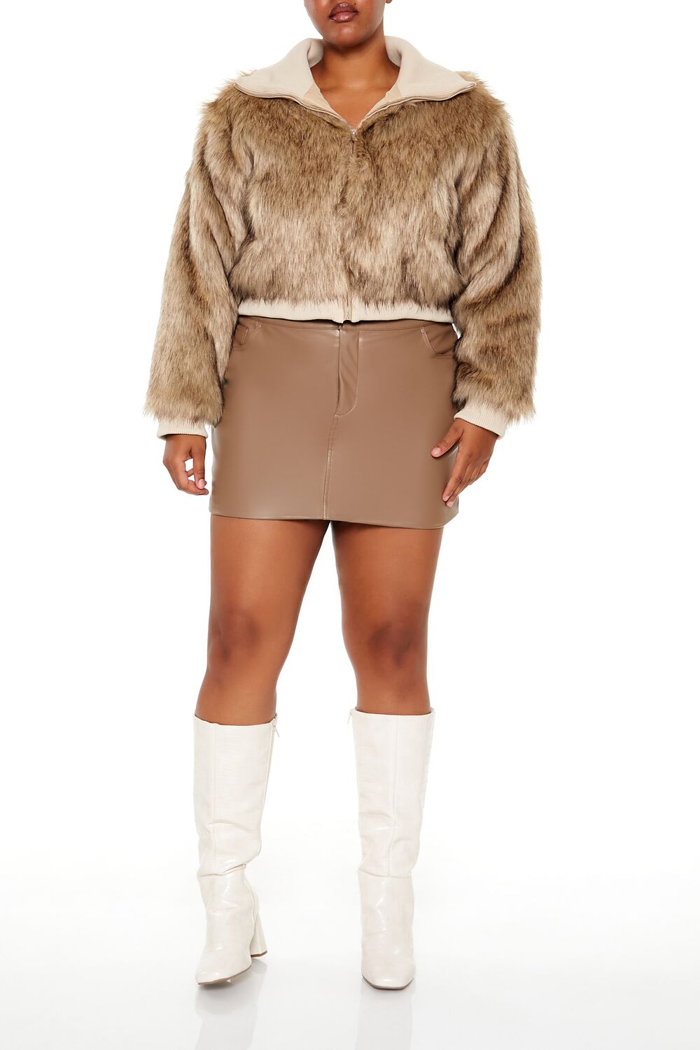 Plus Size Cropped Faux Fur Jacket - Forever 21