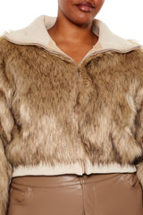 Plus Size Cropped Faux Fur Jacket - Forever 21