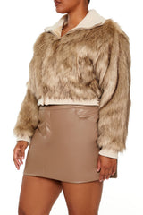 Plus Size Cropped Faux Fur Jacket - Forever 21