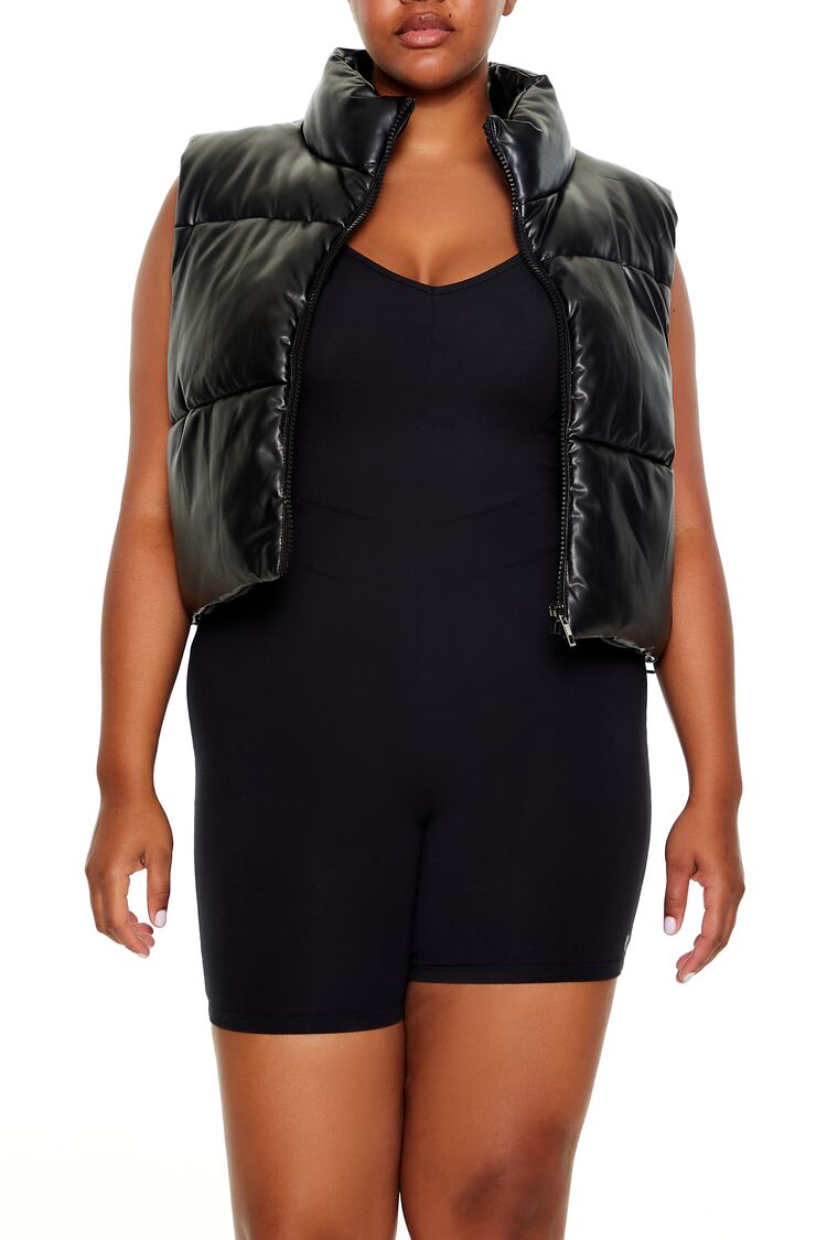 Plus Size Faux Leather Puffer Vest - Forever 21