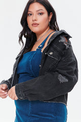 Plus Size Distressed Denim Jacket - Forever 21