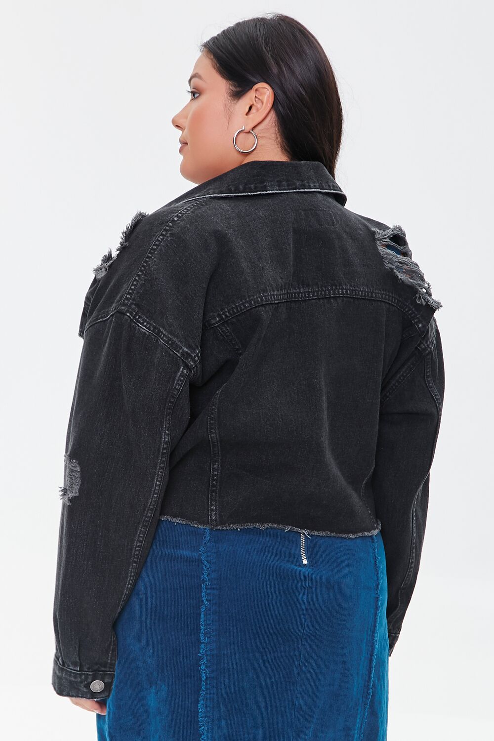 Plus Size Distressed Denim Jacket - Forever 21