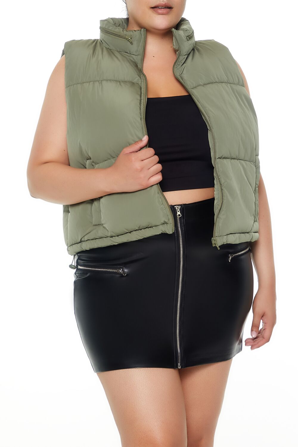 Plus Size Cropped Puffer Vest - Forever 21