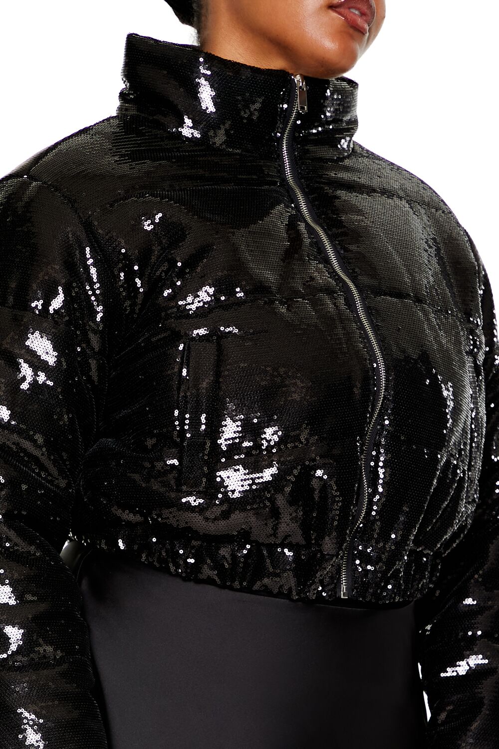 Plus Size Sequin Puffer Jacket - Forever 21