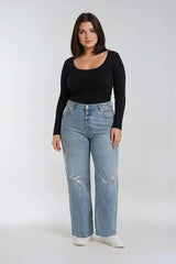 Plus Size Distressed Wide-Leg Jeans - Forever 21
