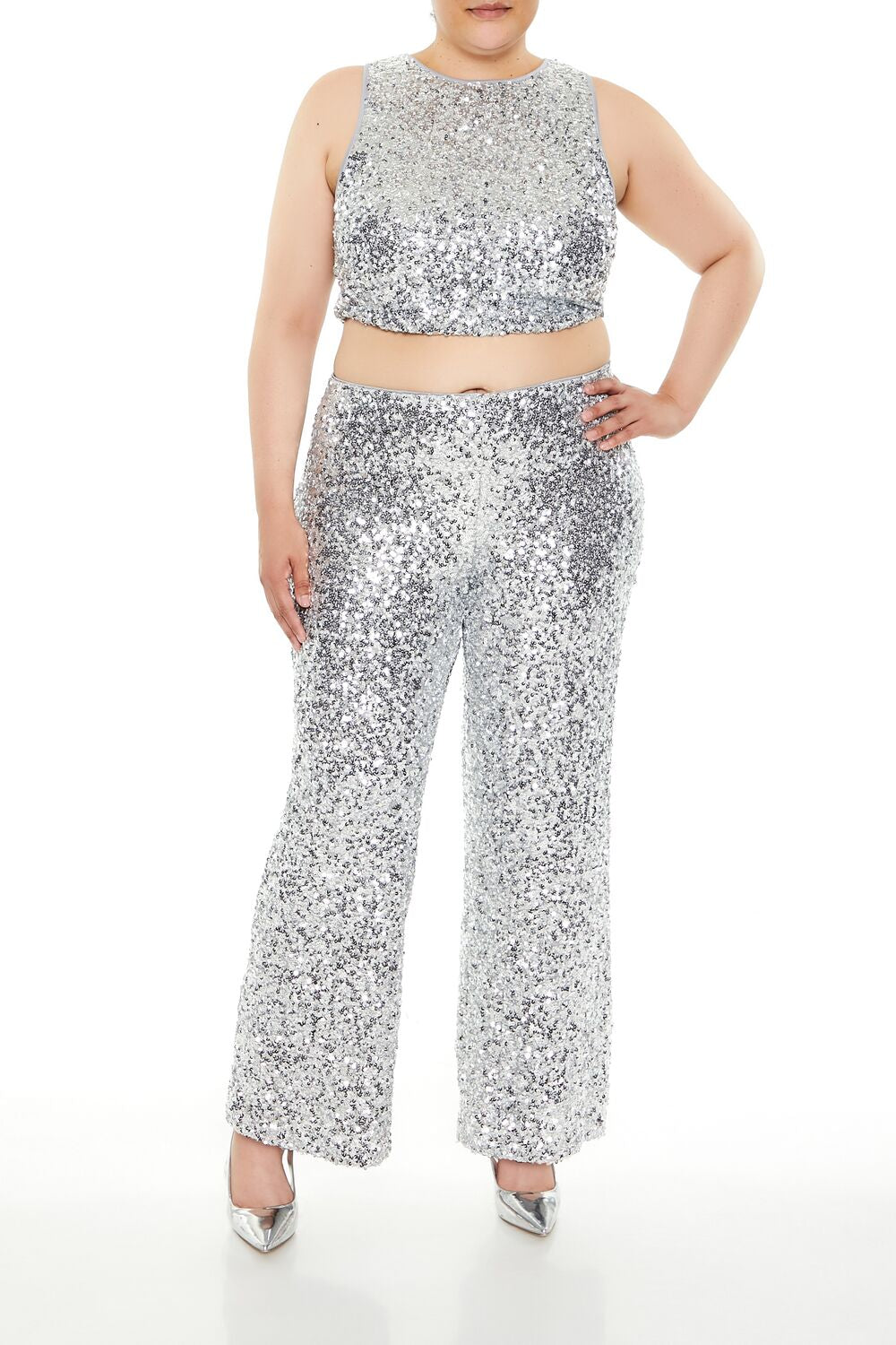 Plus Size Sequin High-Rise Pants - Forever 21
