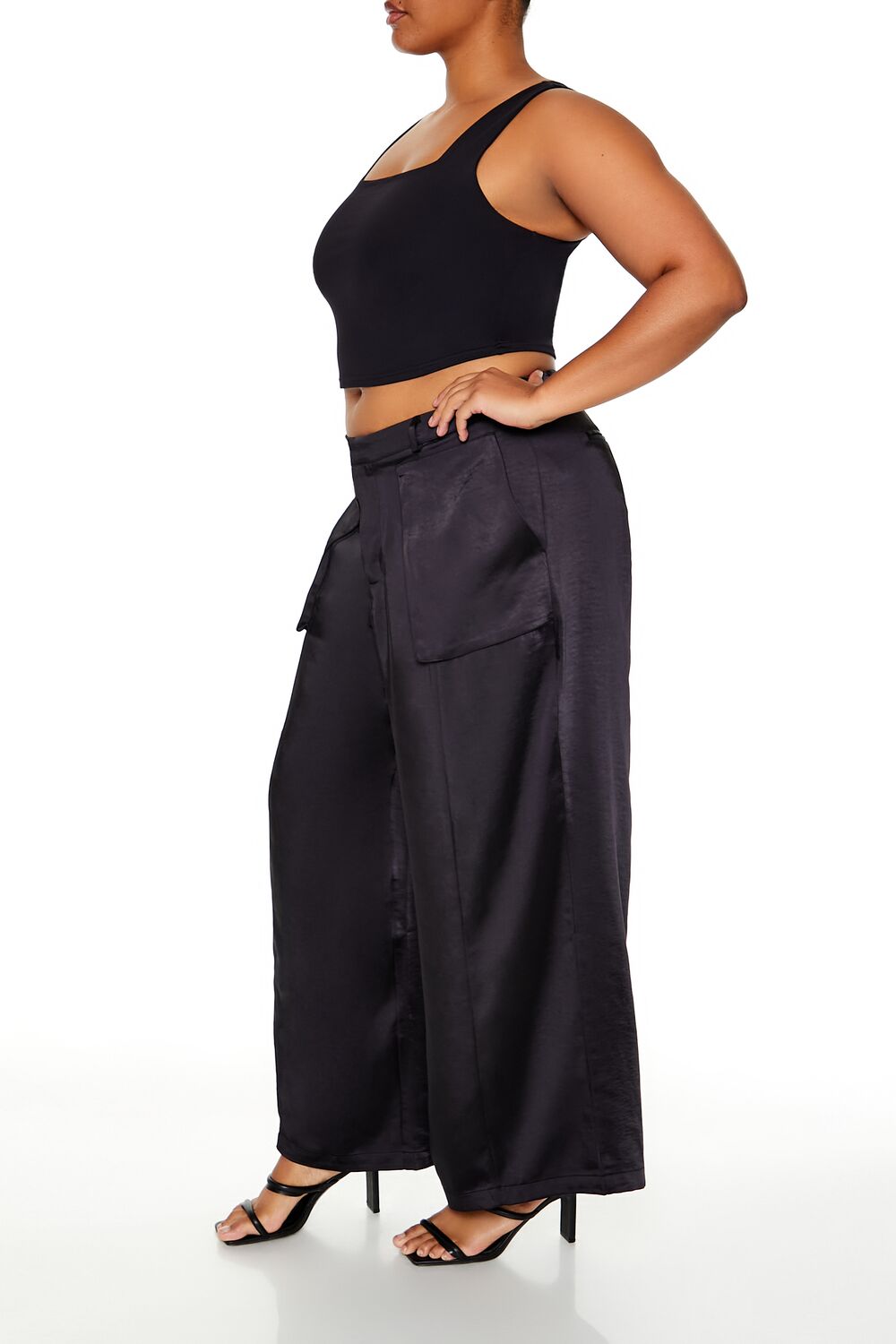 Plus Size Satin Cargo Pants - Forever 21