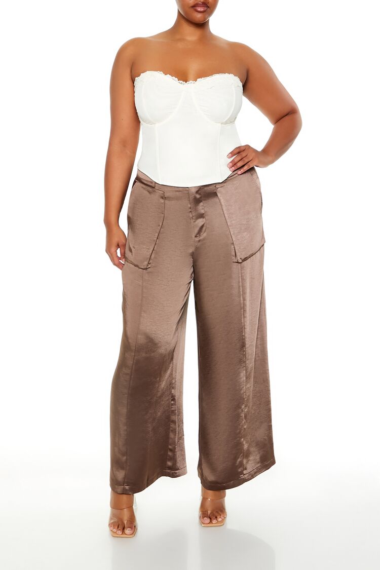 Plus Size Satin Cargo Pants - Forever 21