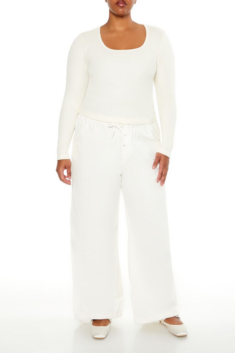 Plus Size Velvet Wide-Leg Drawstring Joggers - Forever 21