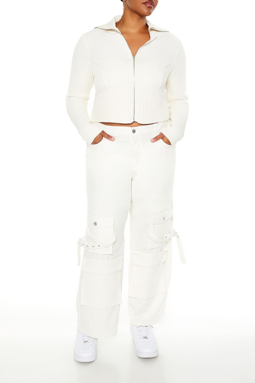 Plus Size Velvet Cargo Pants - Forever 21