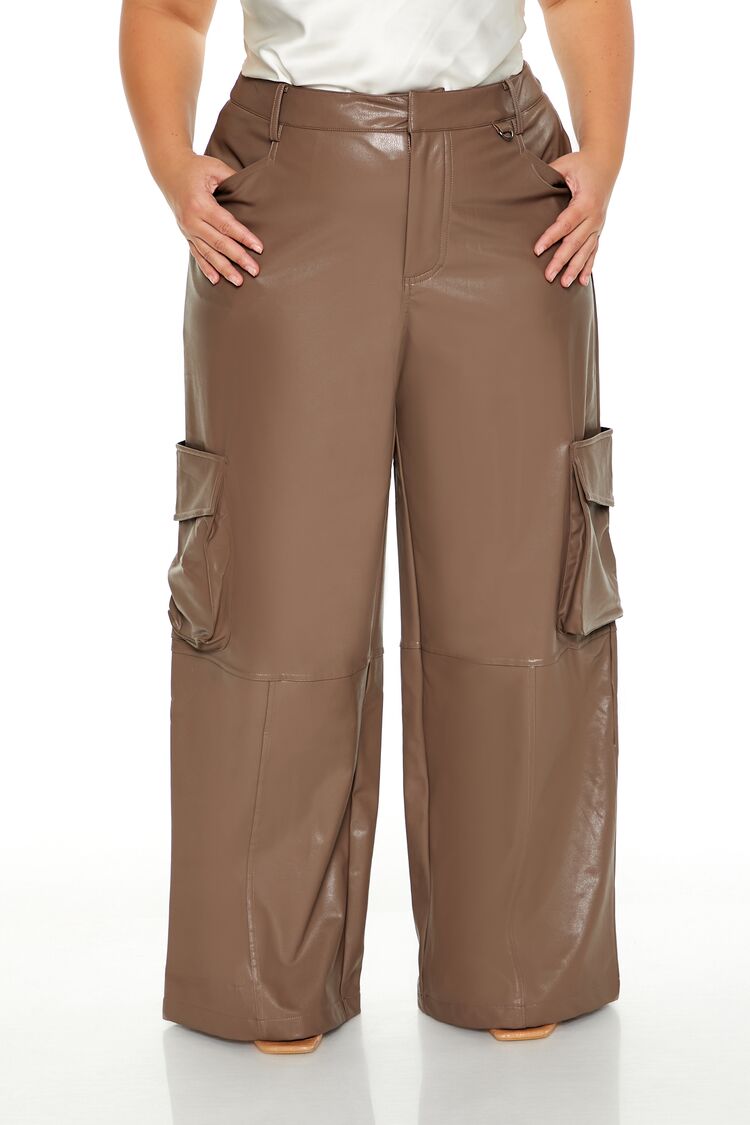 Plus Size Faux Leather Cargo Pants - Forever 21