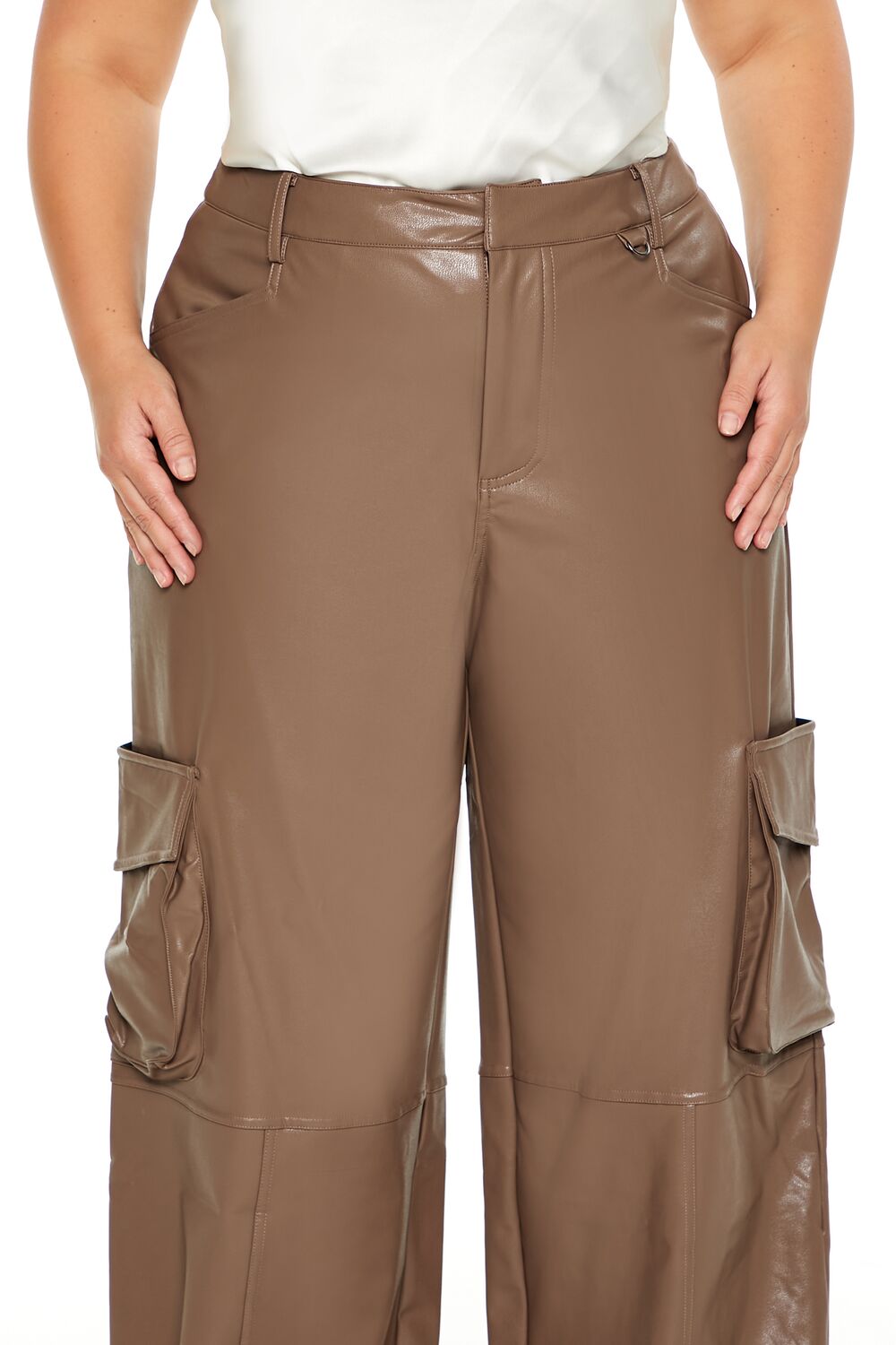 Plus Size Faux Leather Cargo Pants - Forever 21