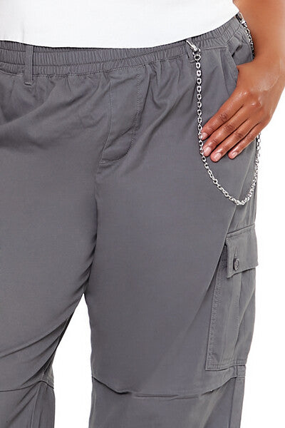 Plus Size Twill Cargo Wallet Chain Pants - Forever 21