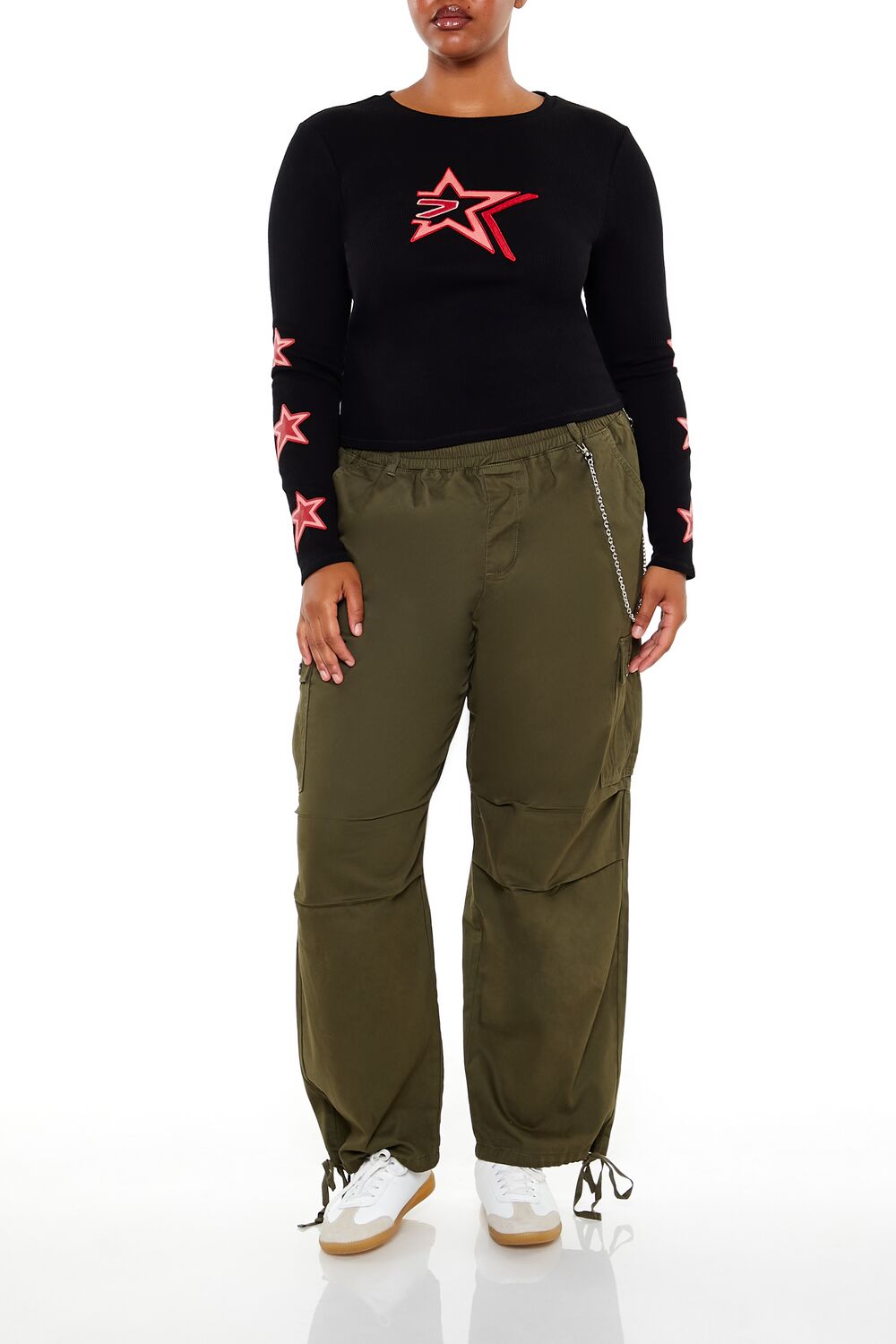 Plus Size Twill Cargo Wallet Chain Pants - Forever 21