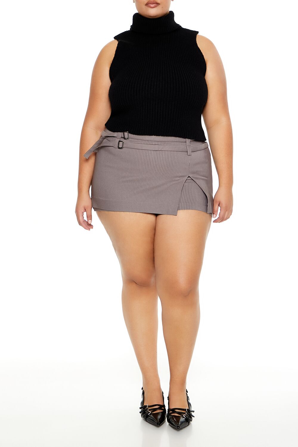 Plus Size Pinstriped Micro Mini Skort - Forever 21