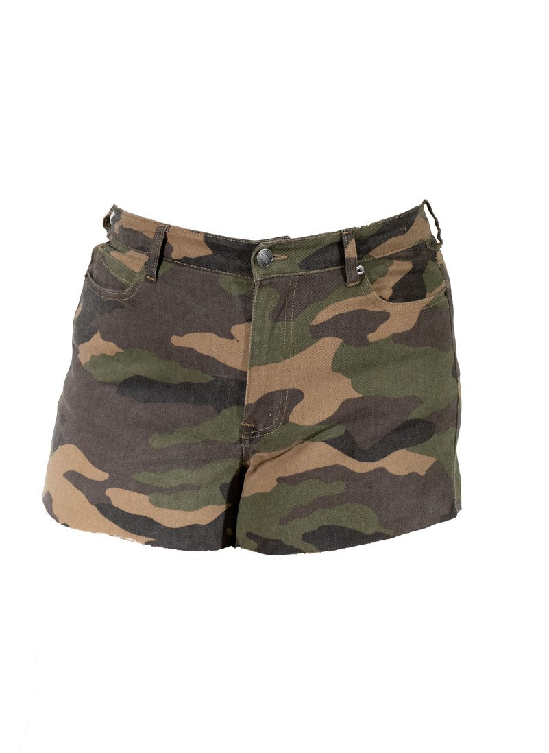Plus Size Camo Frayed-Hem Denim Shorts - Forever 21