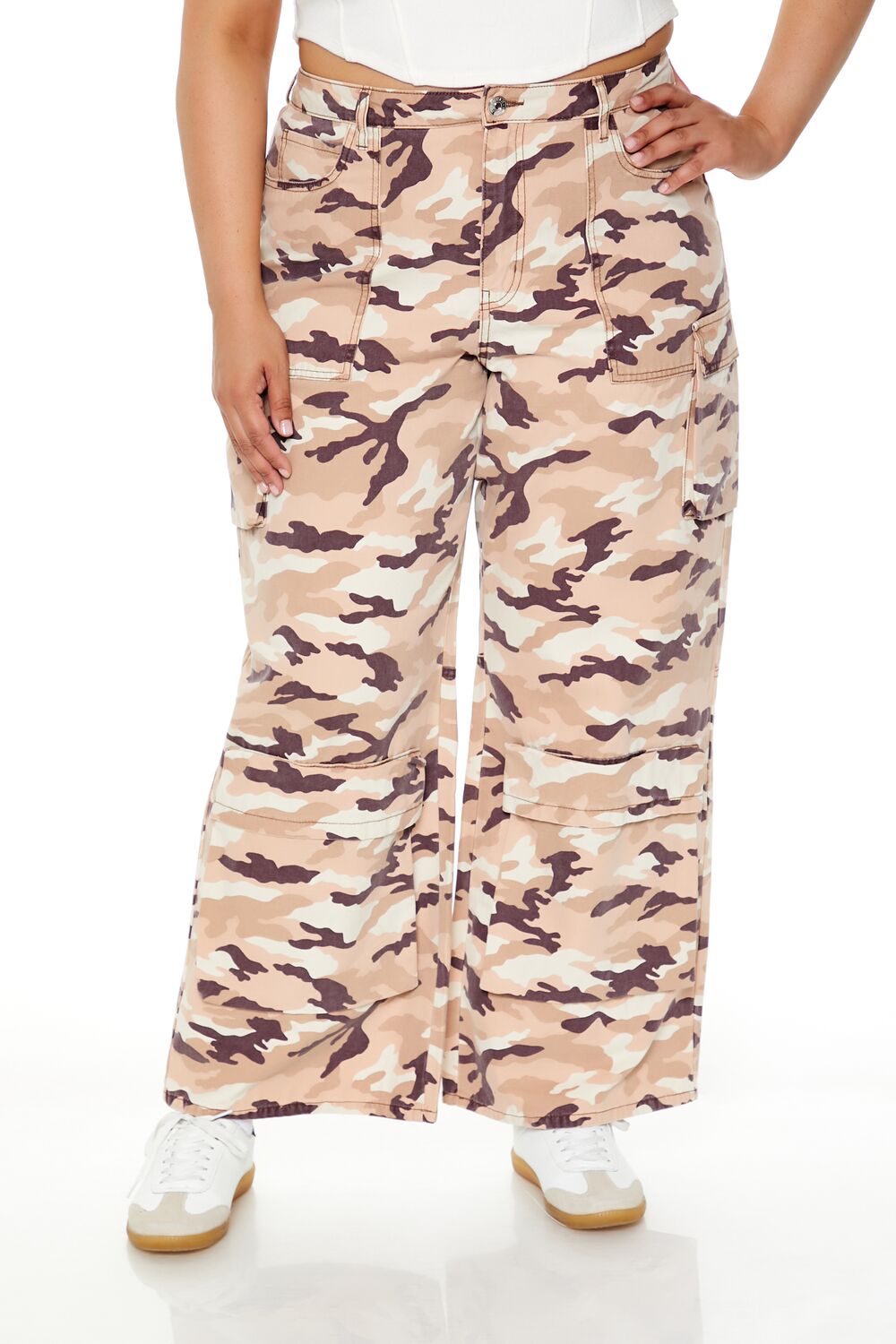 Plus Size Leaf Print Cargo Pants - Forever 21
