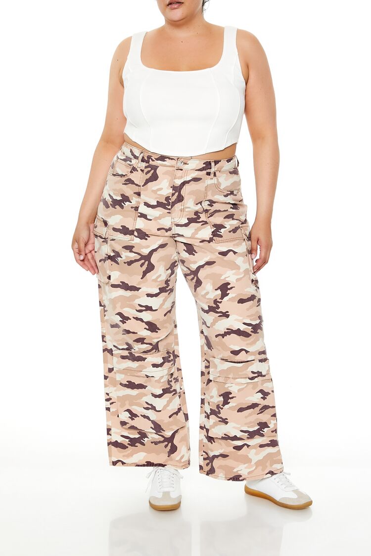 Plus Size Leaf Print Cargo Pants - Forever 21