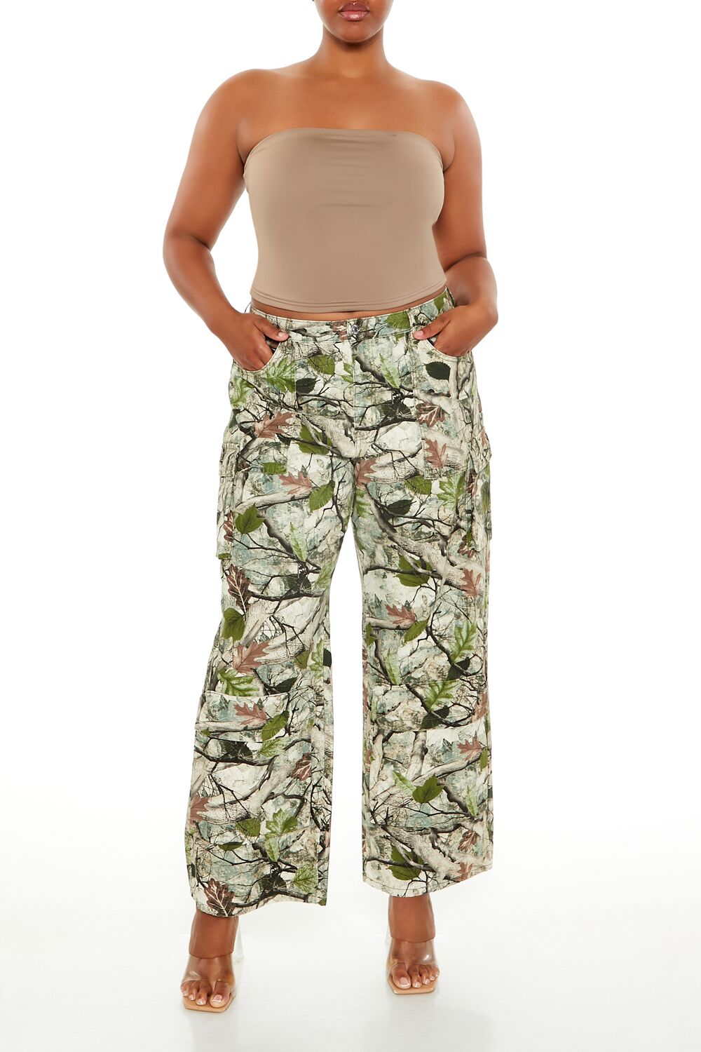 Plus Size Leaf Print Cargo Pants - Forever 21