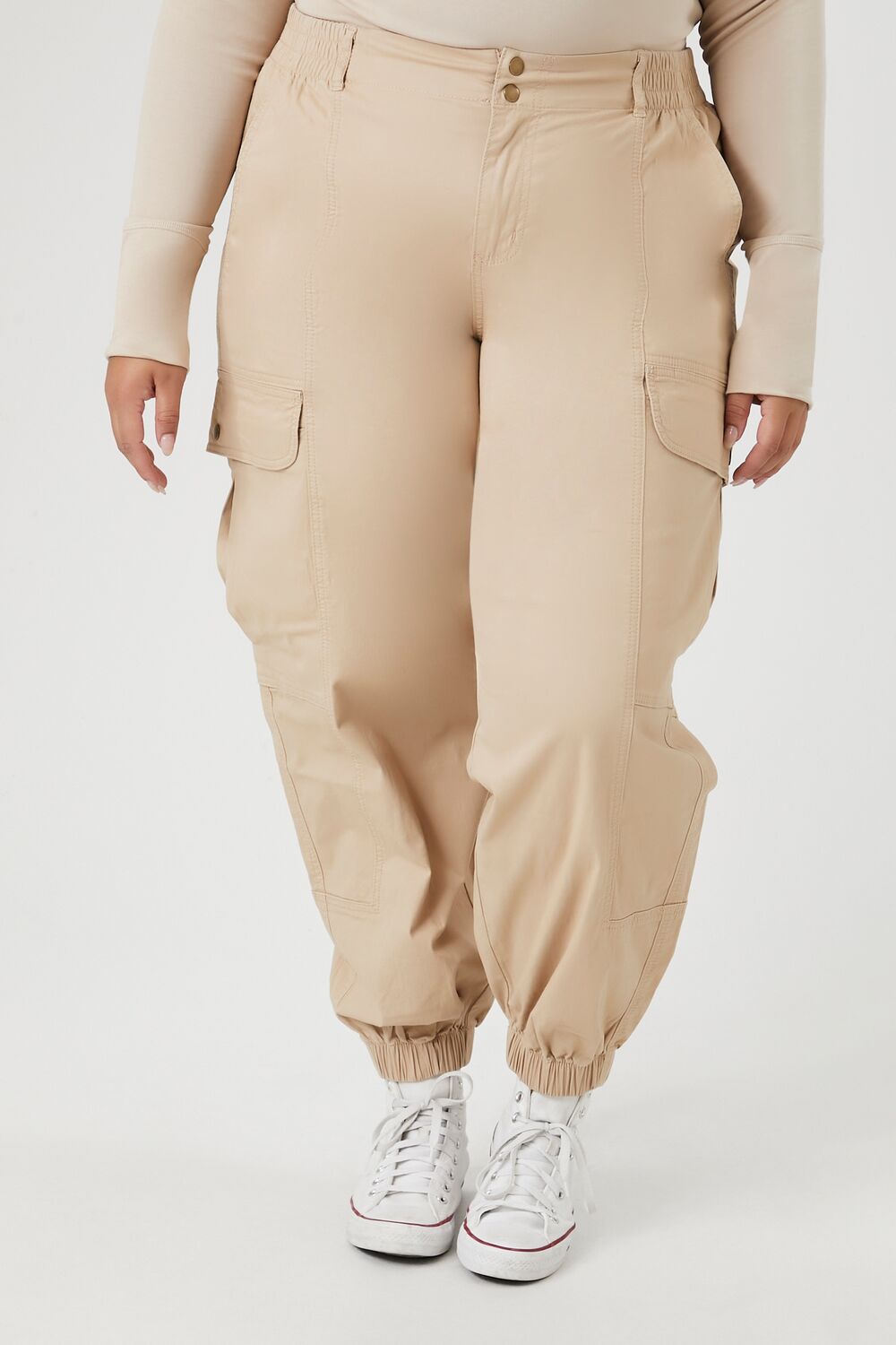 Plus Size Twill Cargo Joggers - Forever 21