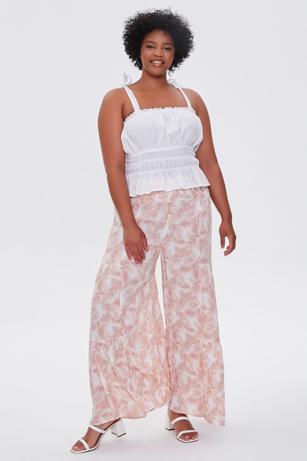 Plus Size Leaf Print Wide-Leg Pants - Forever 21