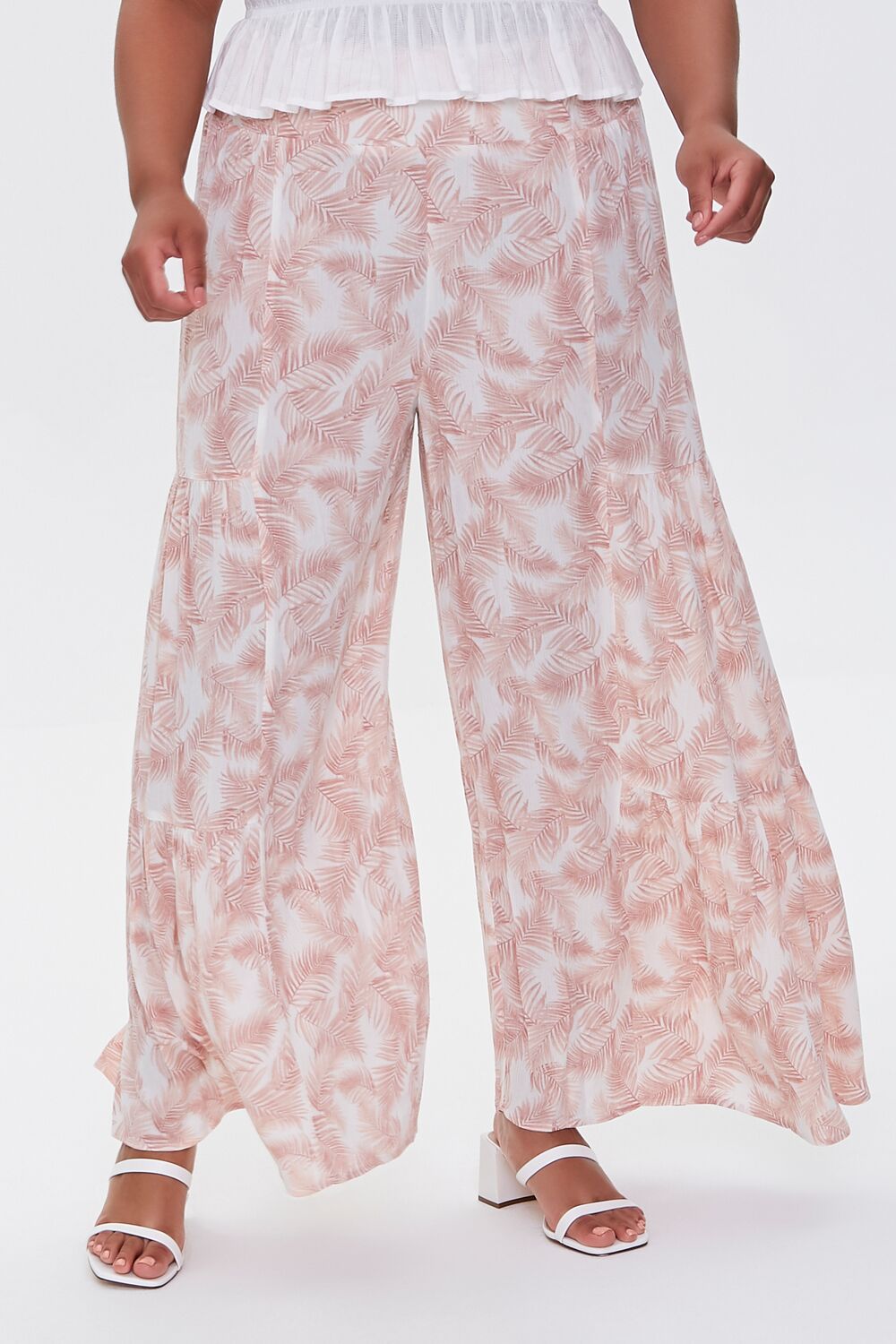 Plus Size Leaf Print Wide-Leg Pants - Forever 21