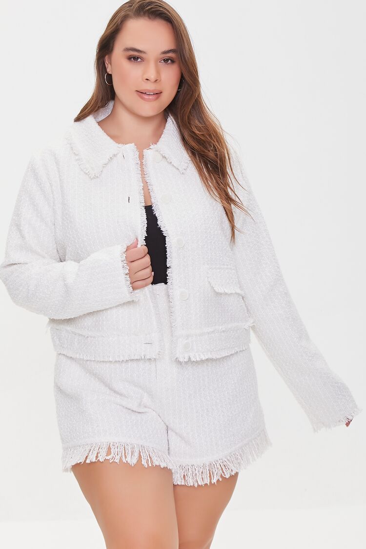 Plus Size Tweed Fringe Shorts - Forever 21