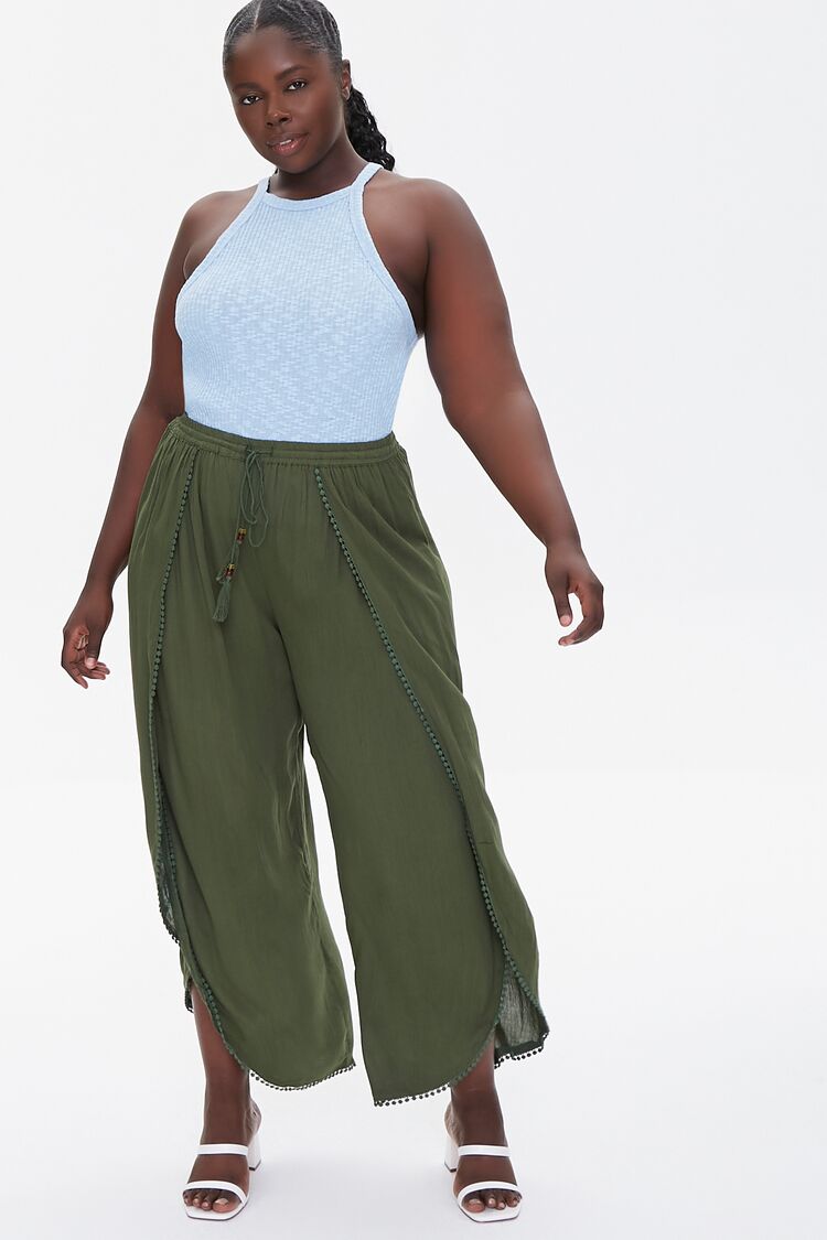 Plus Size Crochet-Trim Tassel Pants - Forever 21