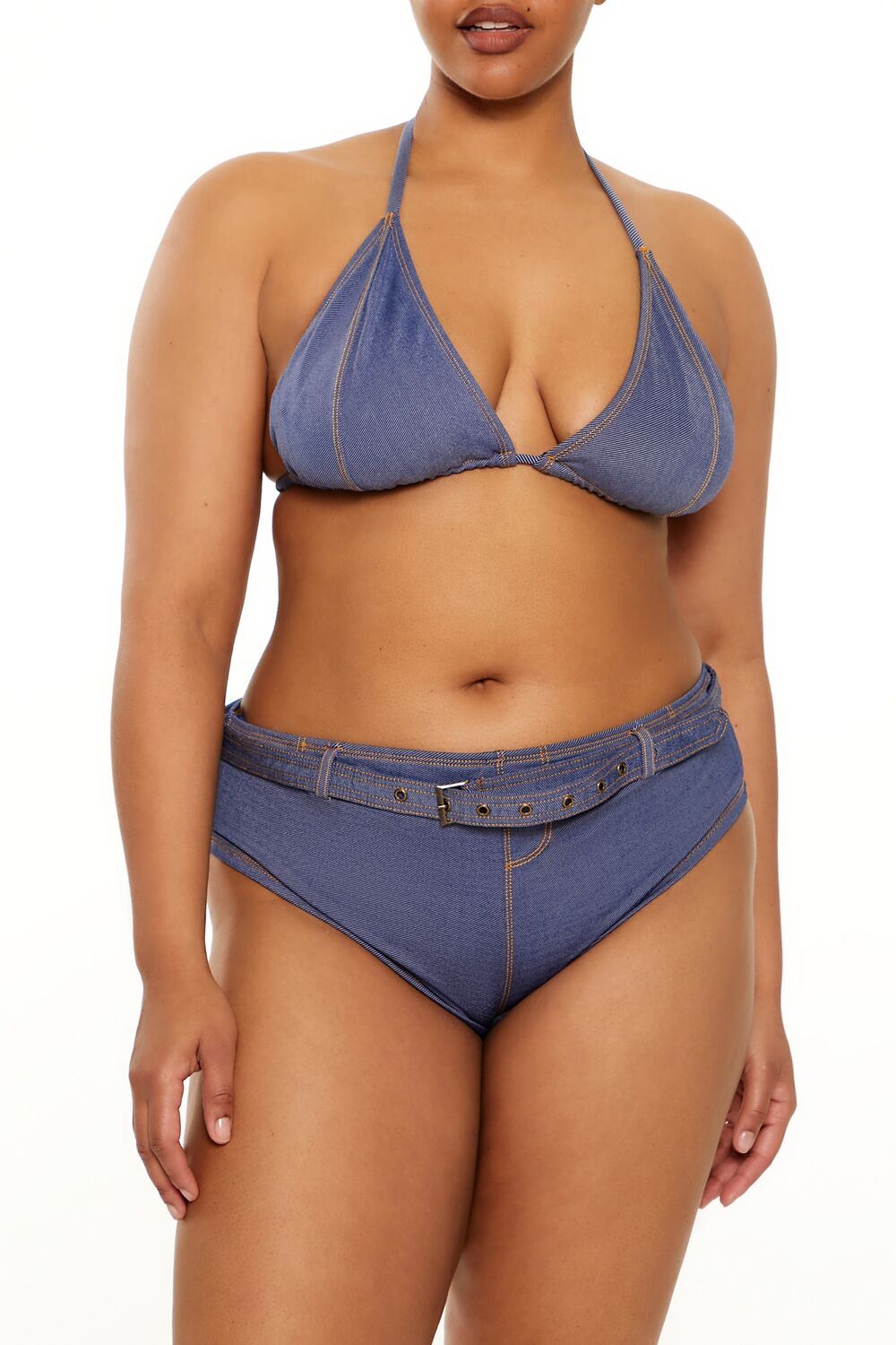 Plus Size Denim Bikini Bottoms - Forever 21