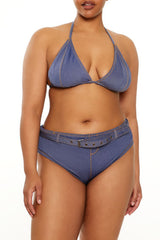 Plus Size Denim Bikini Bottoms - Forever 21