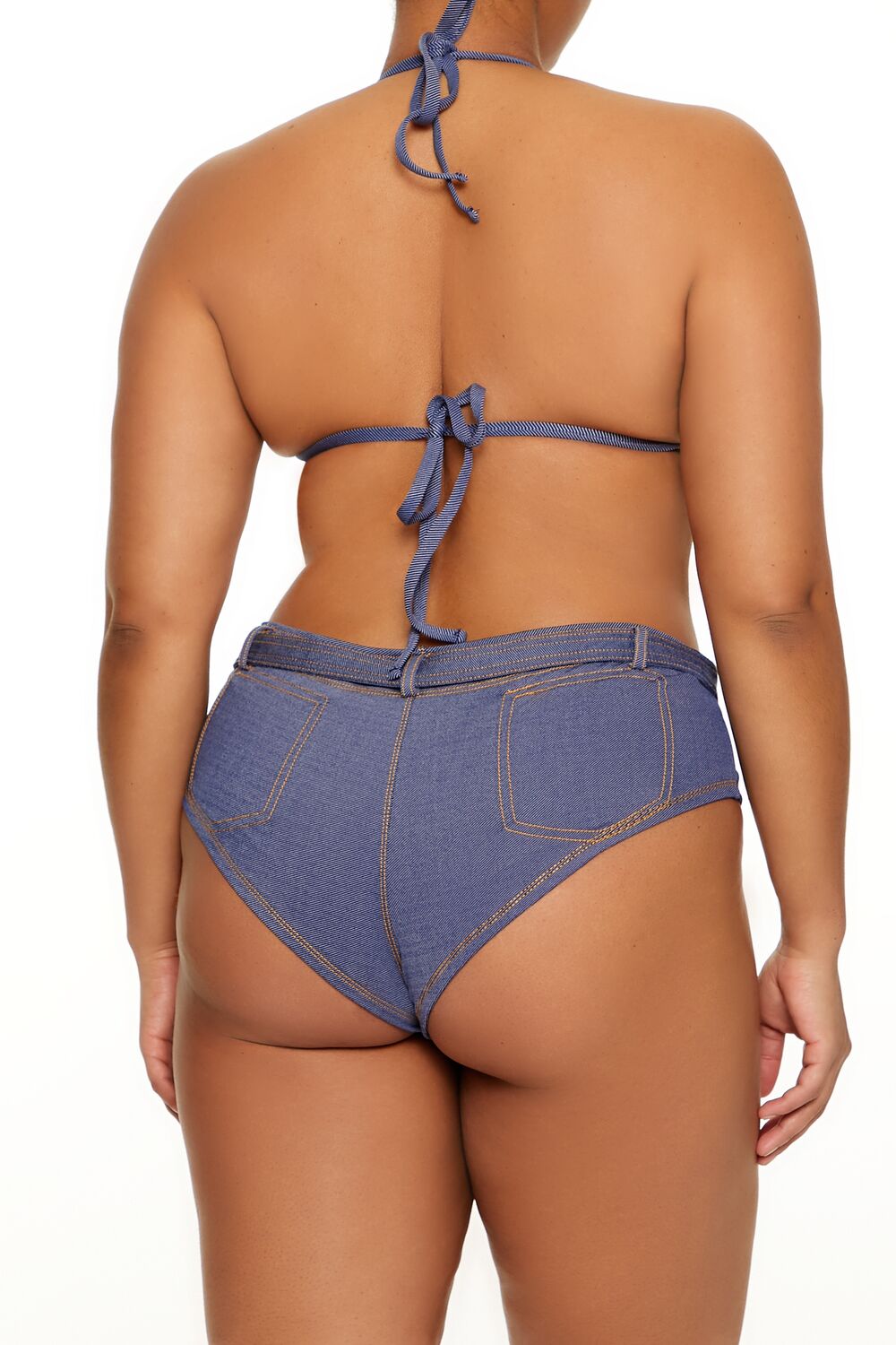 Plus Size Denim Bikini Bottoms - Forever 21